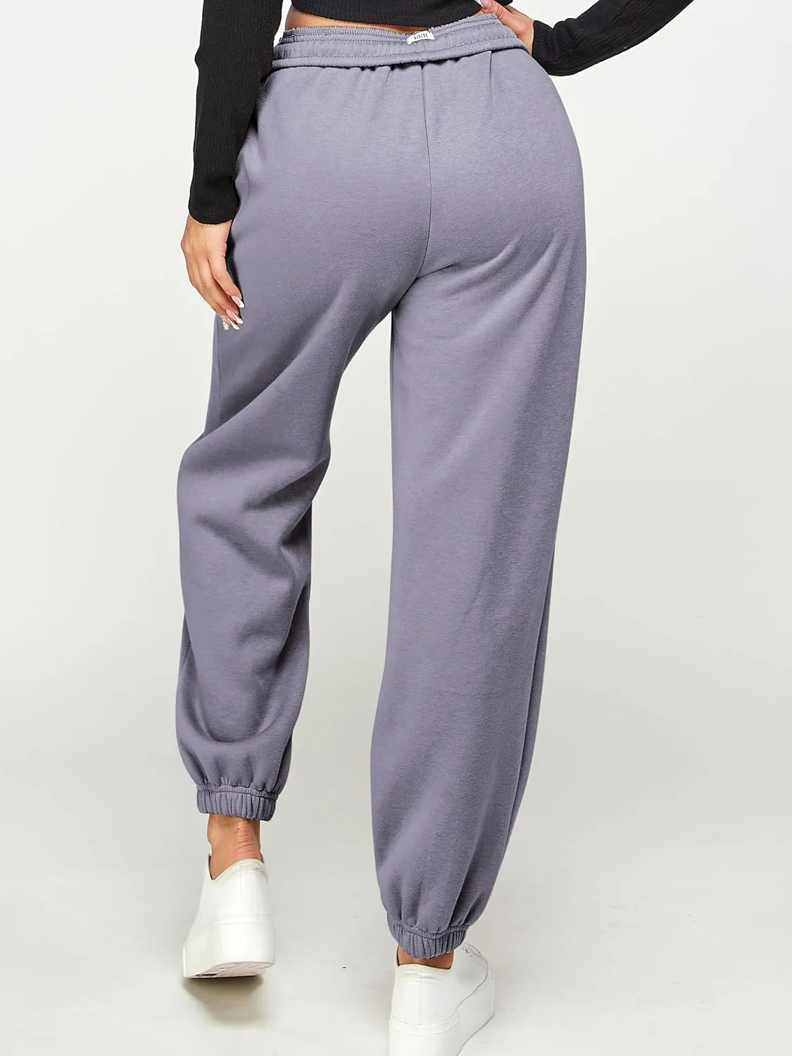 IUUI Women's High Waisted Fleece Sweatpants - Casual Baggy Joggers with Pockets, Foldable Warm Lounge Pants