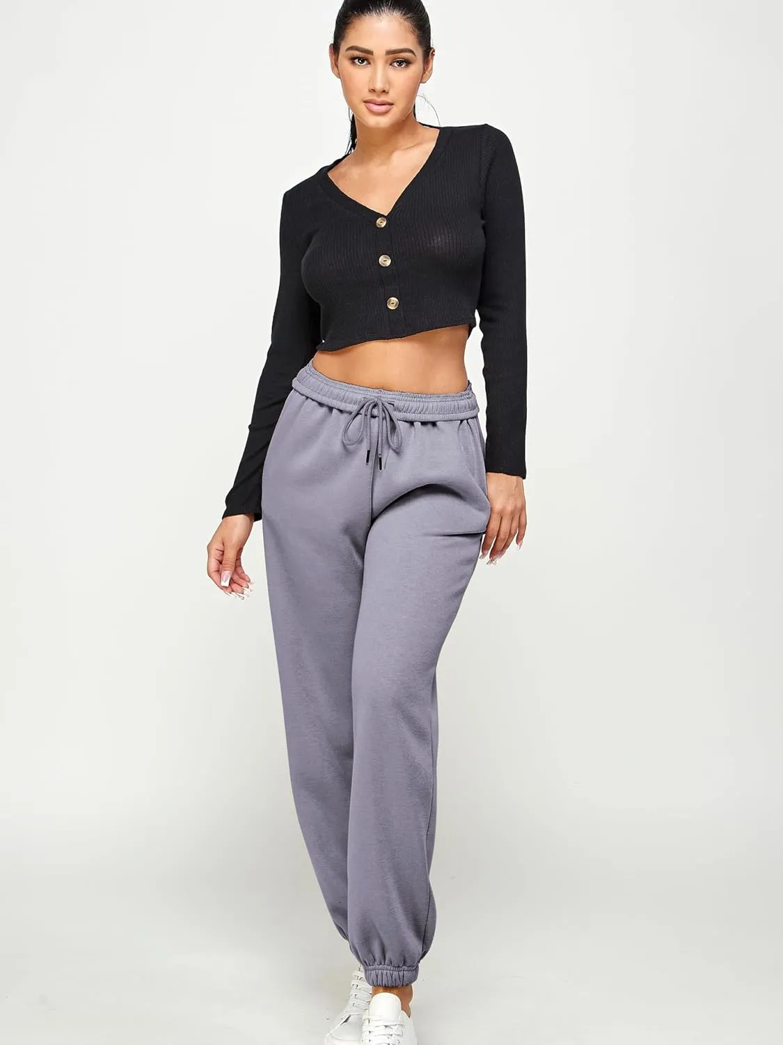 IUUI Women's High Waisted Fleece Sweatpants - Casual Baggy Joggers with Pockets, Foldable Warm Lounge Pants