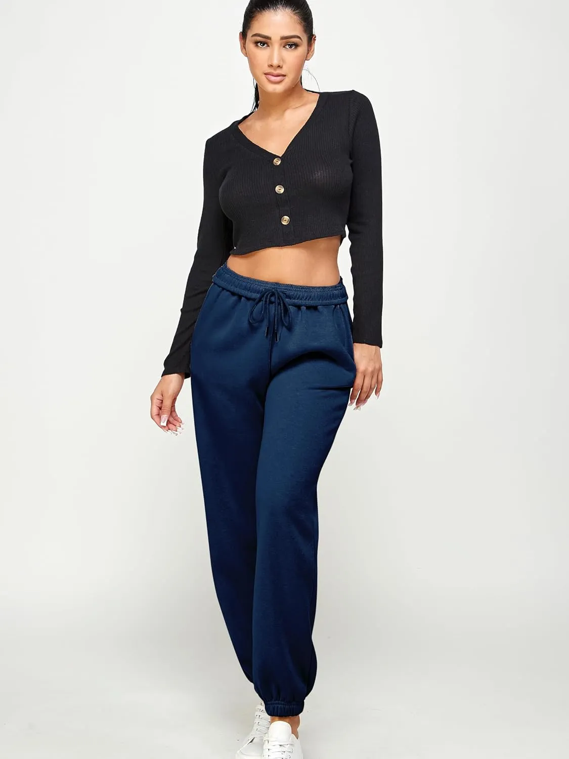 IUUI Women's High Waisted Fleece Sweatpants - Casual Baggy Joggers with Pockets, Foldable Warm Lounge Pants