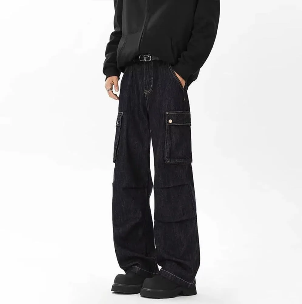 Jeans for Men Relaxed Fit High Waisted Designer Cool Trendy Straight Leg Skinny Denim Pants