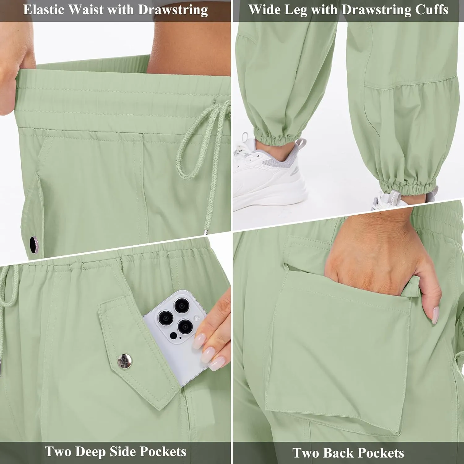 Jessie Kidden Womens Baggy Parachute Pants Drawstring Elastic Loose Jogger for Women Casual Lightweight Hiking