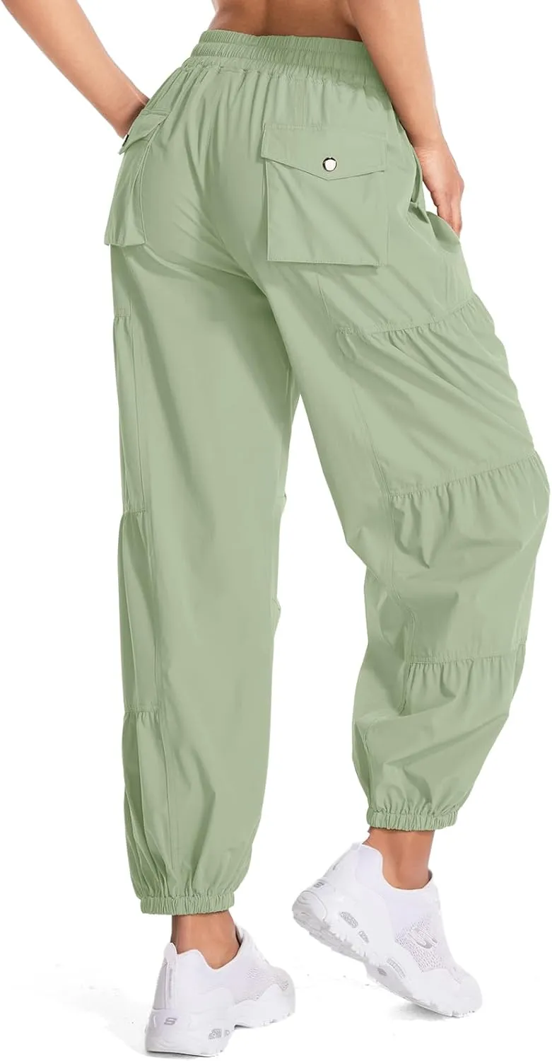 Jessie Kidden Womens Baggy Parachute Pants Drawstring Elastic Loose Jogger for Women Casual Lightweight Hiking