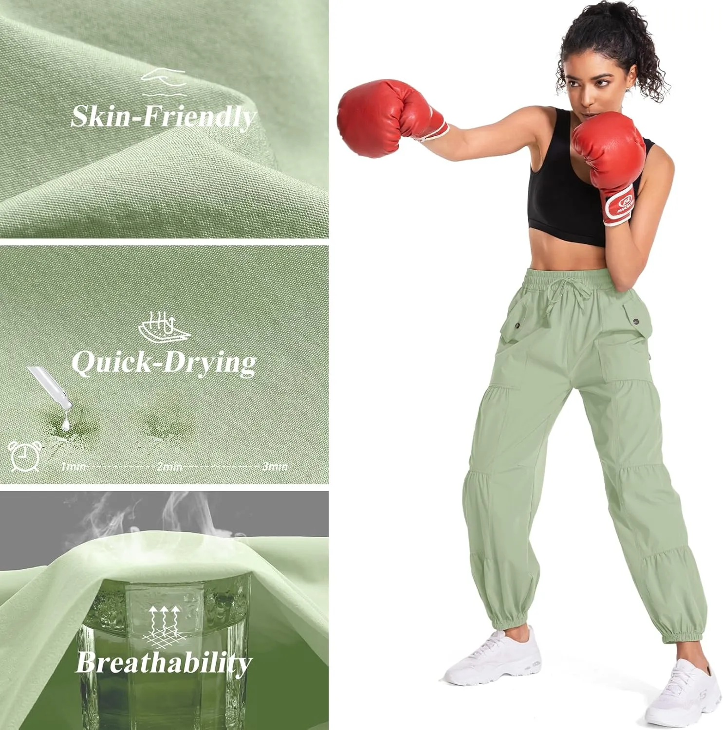 Jessie Kidden Womens Baggy Parachute Pants Drawstring Elastic Loose Jogger for Women Casual Lightweight Hiking