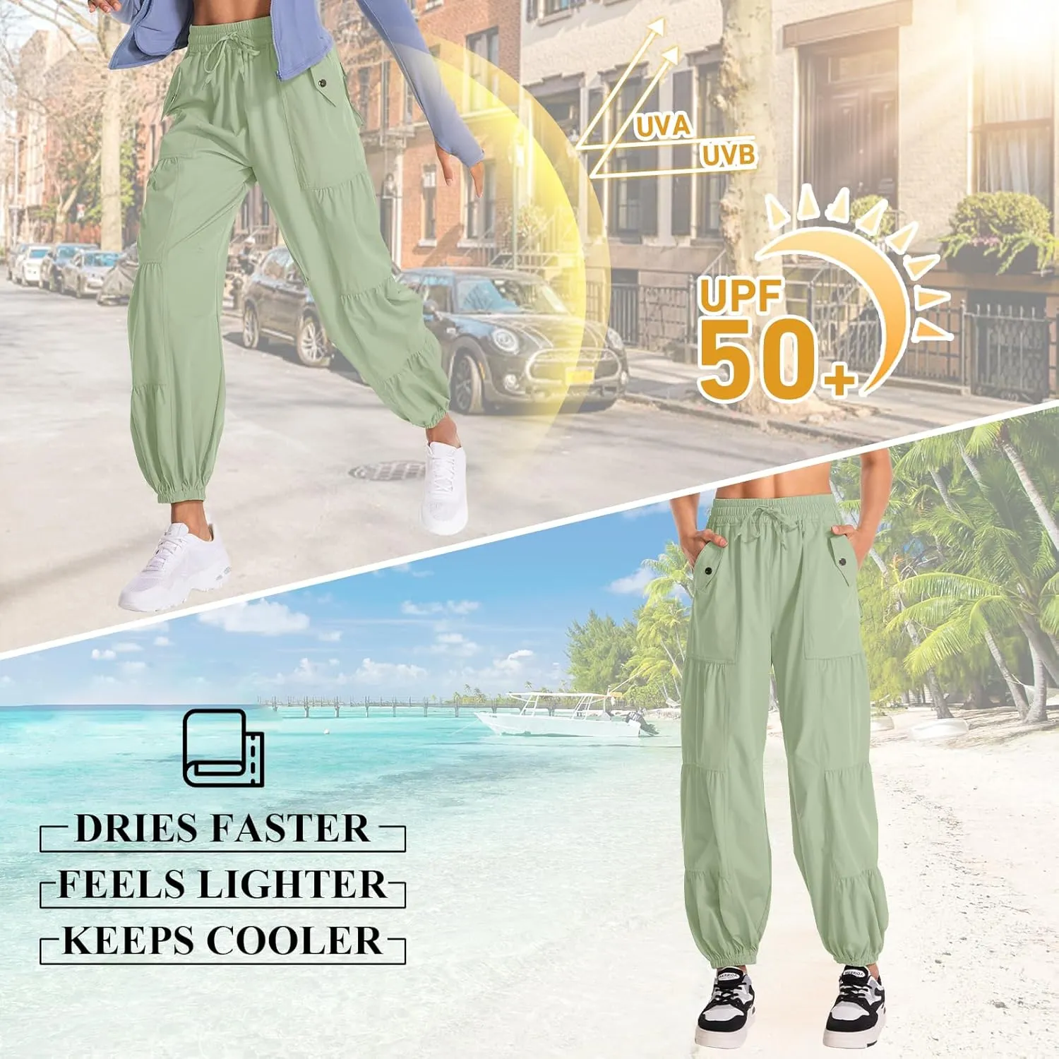 Jessie Kidden Womens Baggy Parachute Pants Drawstring Elastic Loose Jogger for Women Casual Lightweight Hiking