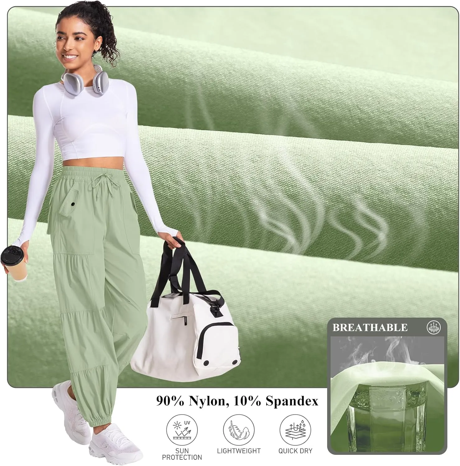Jessie Kidden Womens Baggy Parachute Pants Drawstring Elastic Loose Jogger for Women Casual Lightweight Hiking