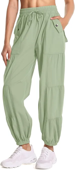 Jessie Kidden Womens Baggy Parachute Pants Drawstring Elastic Loose Jogger for Women Casual Lightweight Hiking