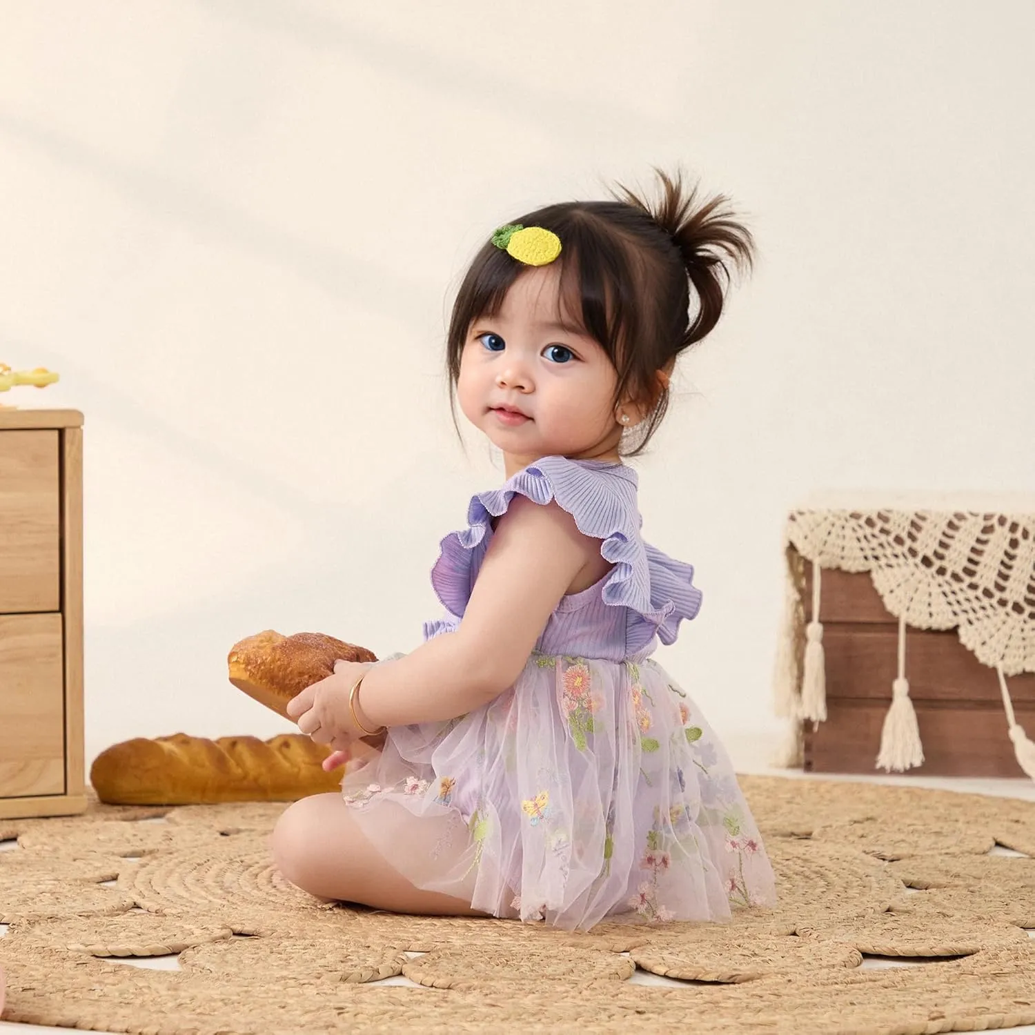 Lace Tulle Romper Dress Baby Girl Floral Embroidered Dress Solid Ribbed Bodysuit Ruffle Sleeveless Jumpsuit Headband