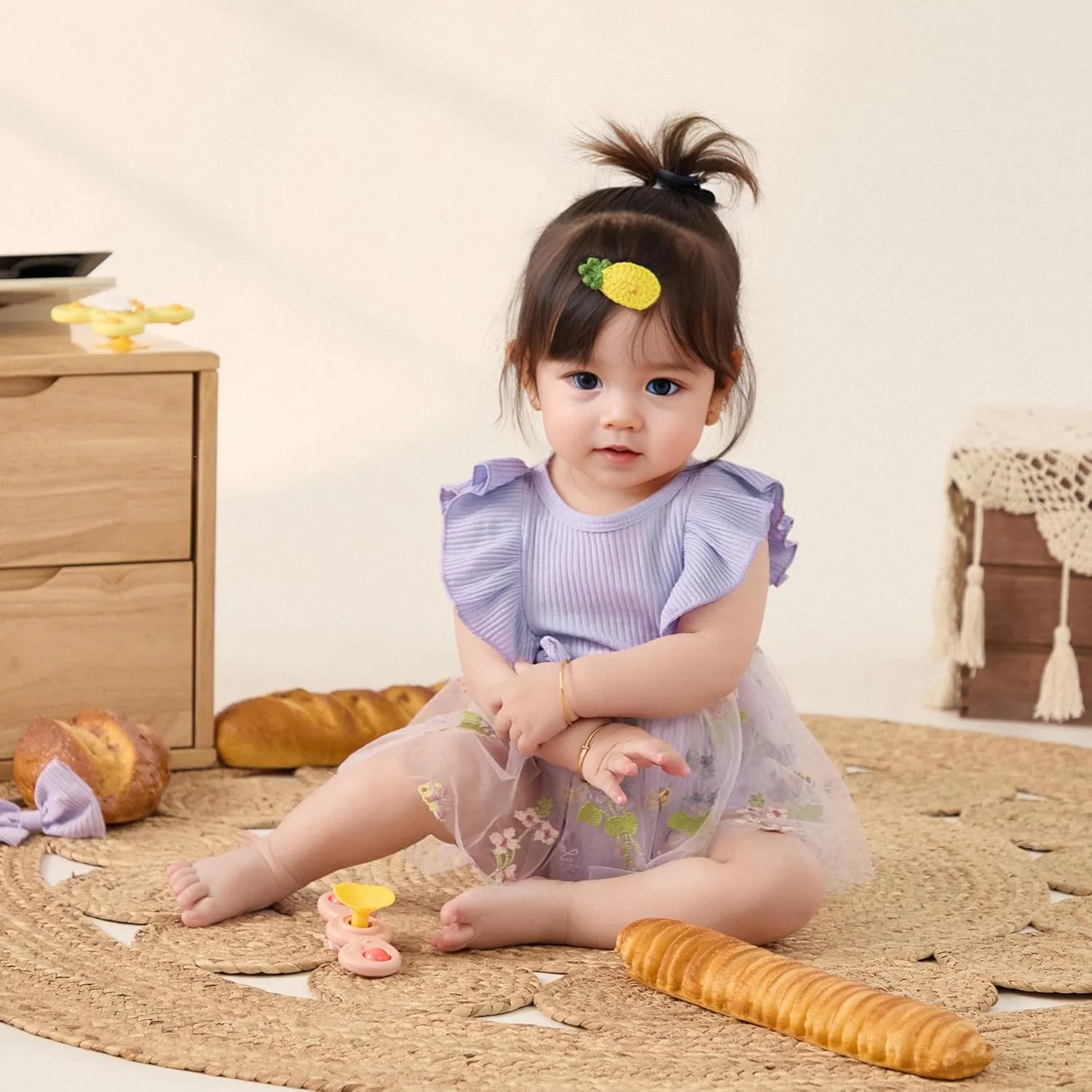 Lace Tulle Romper Dress Baby Girl Floral Embroidered Dress Solid Ribbed Bodysuit Ruffle Sleeveless Jumpsuit Headband