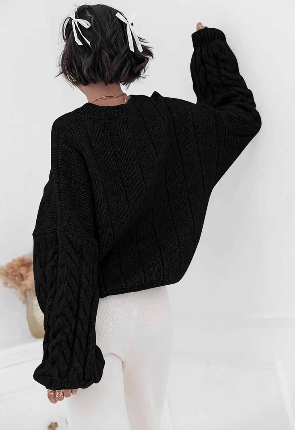 LAVASEON Womens Oversized Cable Knit Sweaters Crewneck Long Sleeve Casual Chunky Pullover Sweater Loose Outfits