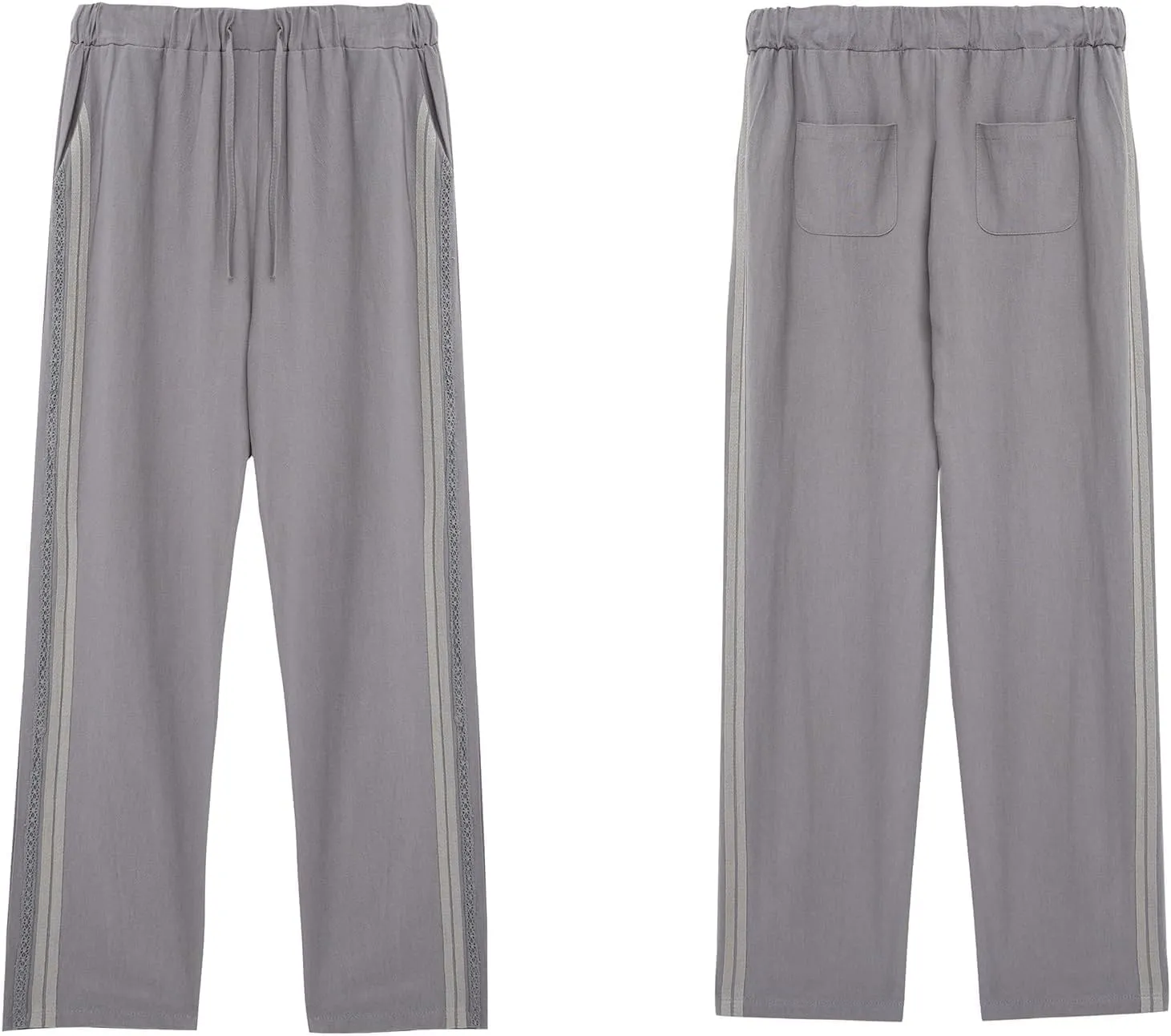 Linen Pants for Women Wide Leg High Waisted Drawstring Trousers Summer Casual Loose Trendy Beach Pants with Pockets