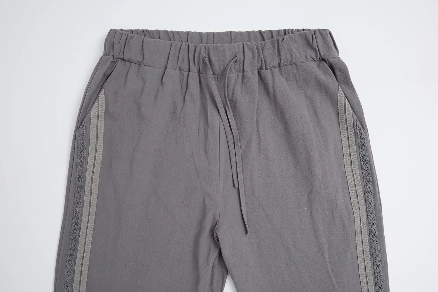 Linen Pants for Women Wide Leg High Waisted Drawstring Trousers Summer Casual Loose Trendy Beach Pants with Pockets