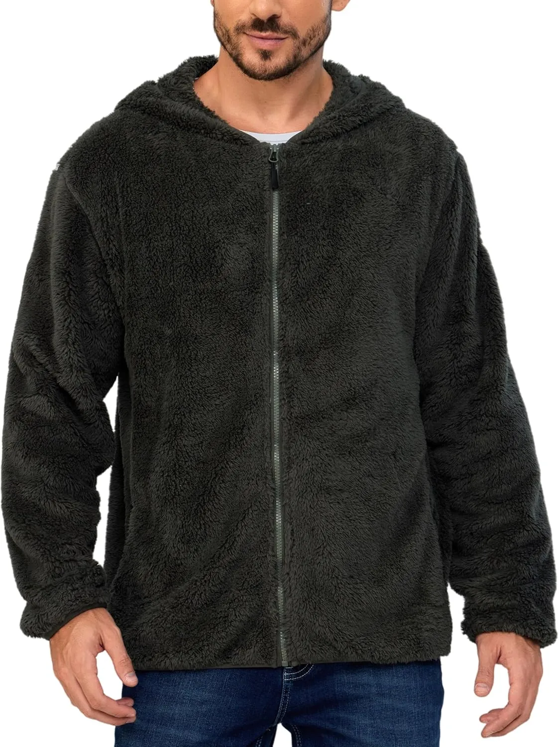 Little Donkey Andy Men's Winter Hoodies Sherpa Fleece Jacket Warm Lightweight Sweatshirt Zip Up Outerwear Fuzzy Coat