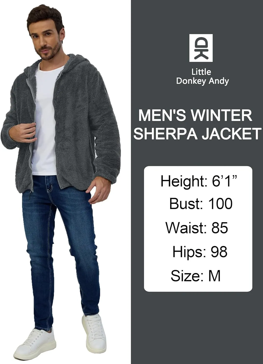 Little Donkey Andy Men's Winter Hoodies Sherpa Fleece Jacket Warm Lightweight Sweatshirt Zip Up Outerwear Fuzzy Coat