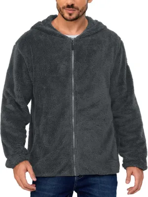Little Donkey Andy Men's Winter Hoodies Sherpa Fleece Jacket Warm Lightweight Sweatshirt Zip Up Outerwear Fuzzy Coat