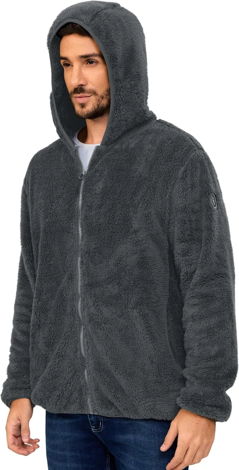 Little Donkey Andy Men's Winter Hoodies Sherpa Fleece Jacket Warm Lightweight Sweatshirt Zip Up Outerwear Fuzzy Coat