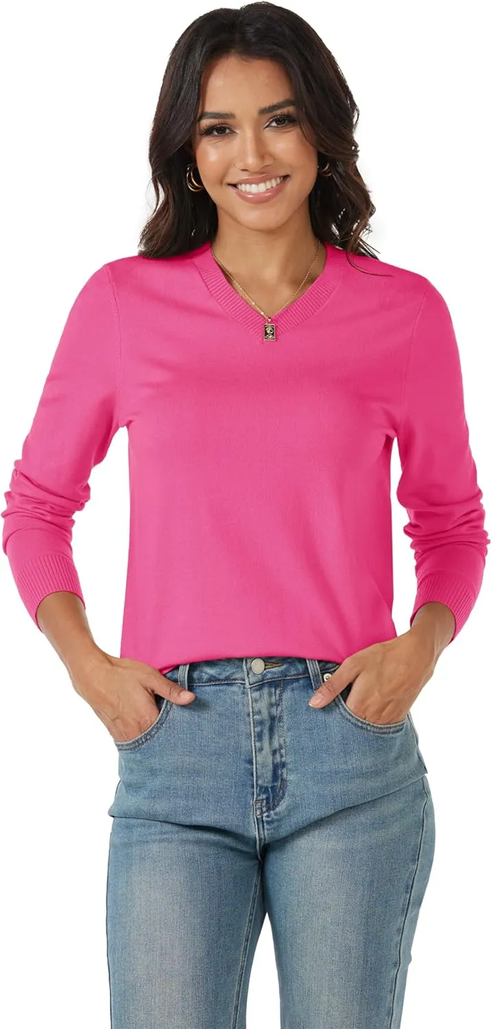 MAGCOMSEN Women's V Neck Sweater 2025 Spring Casual Long Sleeve Tops Knit Lightweight Pullover Sweaters Jumper