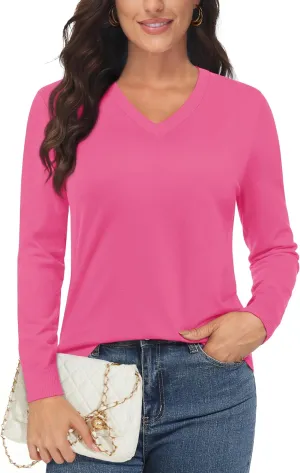 MAGCOMSEN Women's V Neck Sweater 2025 Spring Casual Long Sleeve Tops Knit Lightweight Pullover Sweaters Jumper