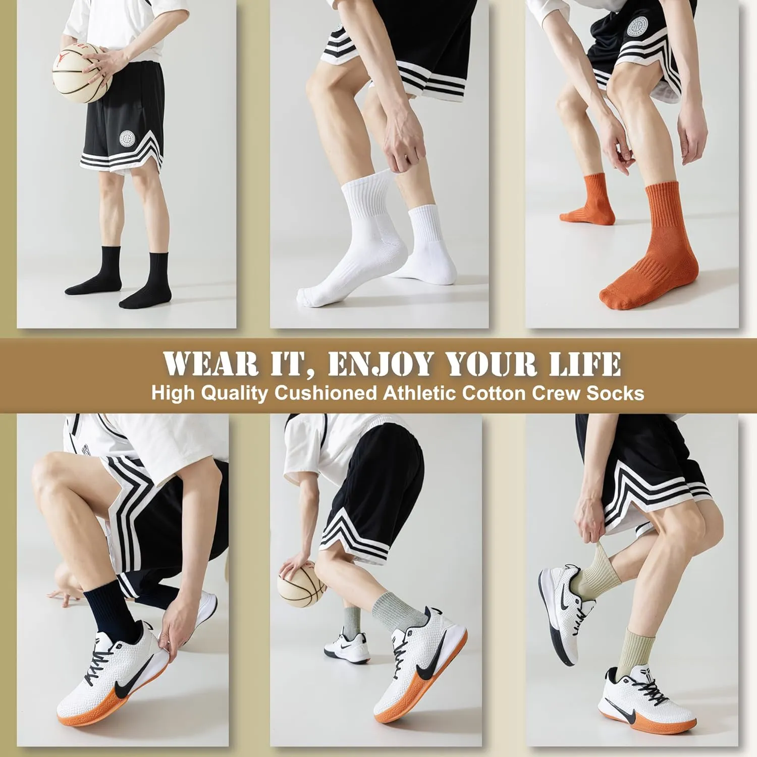 MAGIARTE Mens Athletic Cotton Mini Crew Socks Thick Cushioned Running Hiking Multi Sports Socks for men 4 Pairs