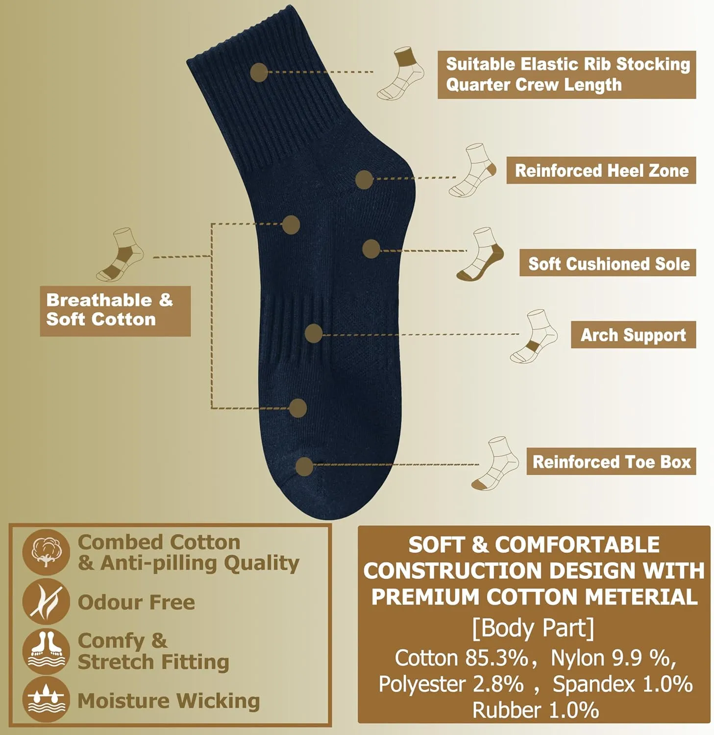 MAGIARTE Mens Athletic Cotton Mini Crew Socks Thick Cushioned Running Hiking Multi Sports Socks for men 4 Pairs