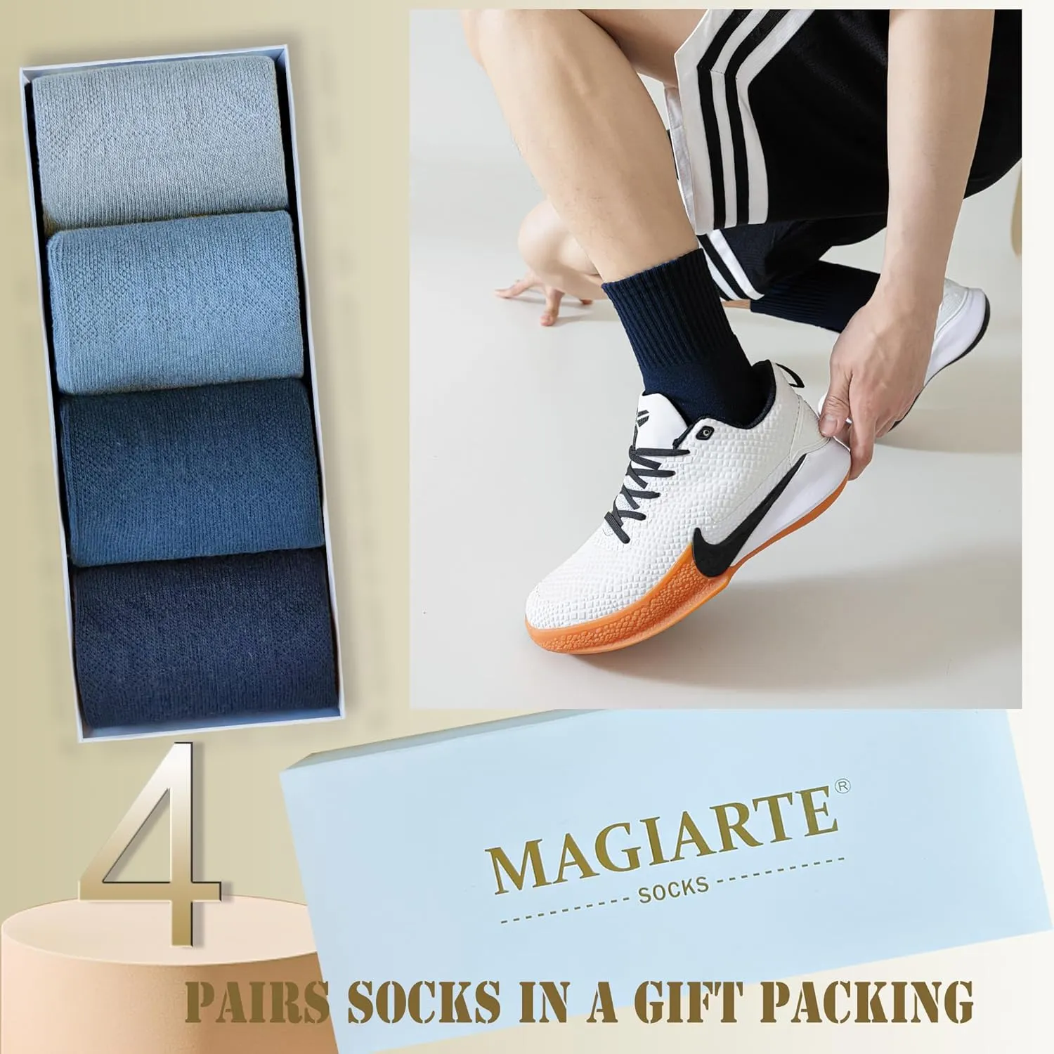 MAGIARTE Mens Athletic Cotton Mini Crew Socks Thick Cushioned Running Hiking Multi Sports Socks for men 4 Pairs