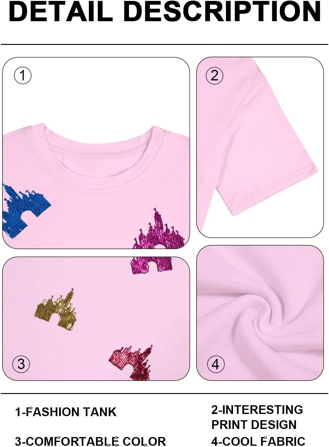 Magic Kingdom Shirts for Women Sequin Top Colorful Castle Graphic Tshirt Holiday Vacation Shirt Funny Cute Tee Tops
