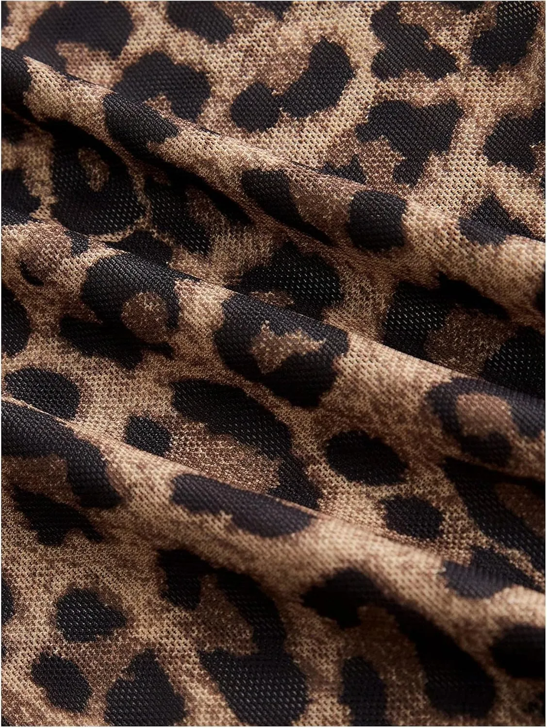 MakeMeChic Women's Leopard Print Tops V Neck Mesh Bell Sleeve Tee Shirt Ruffled Lettuce Trim Y2K Crop Tops