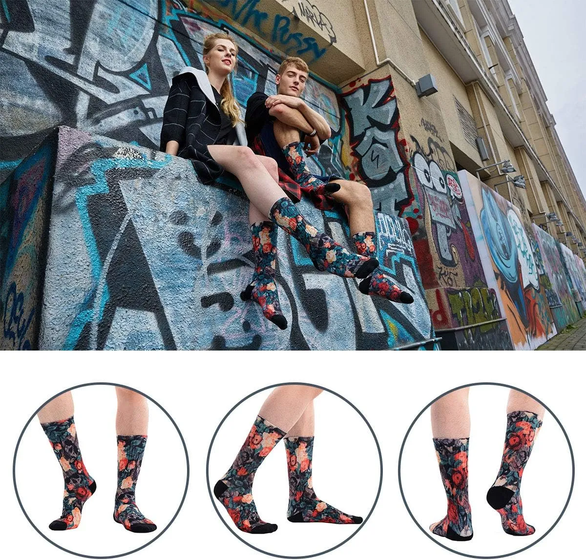 MEIKAN Men's Novelty Socks, Digital Printing Funky Patterned Crew Socks 3, 4, 5, 6 Pairs