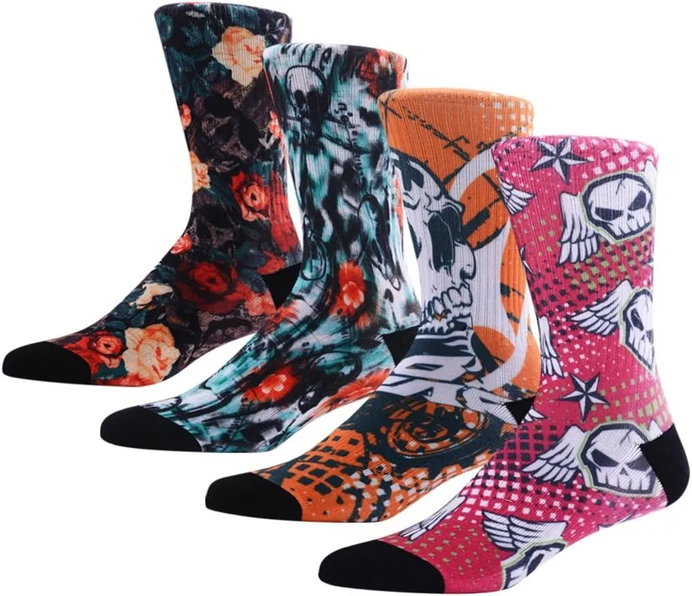MEIKAN Men's Novelty Socks, Digital Printing Funky Patterned Crew Socks 3, 4, 5, 6 Pairs