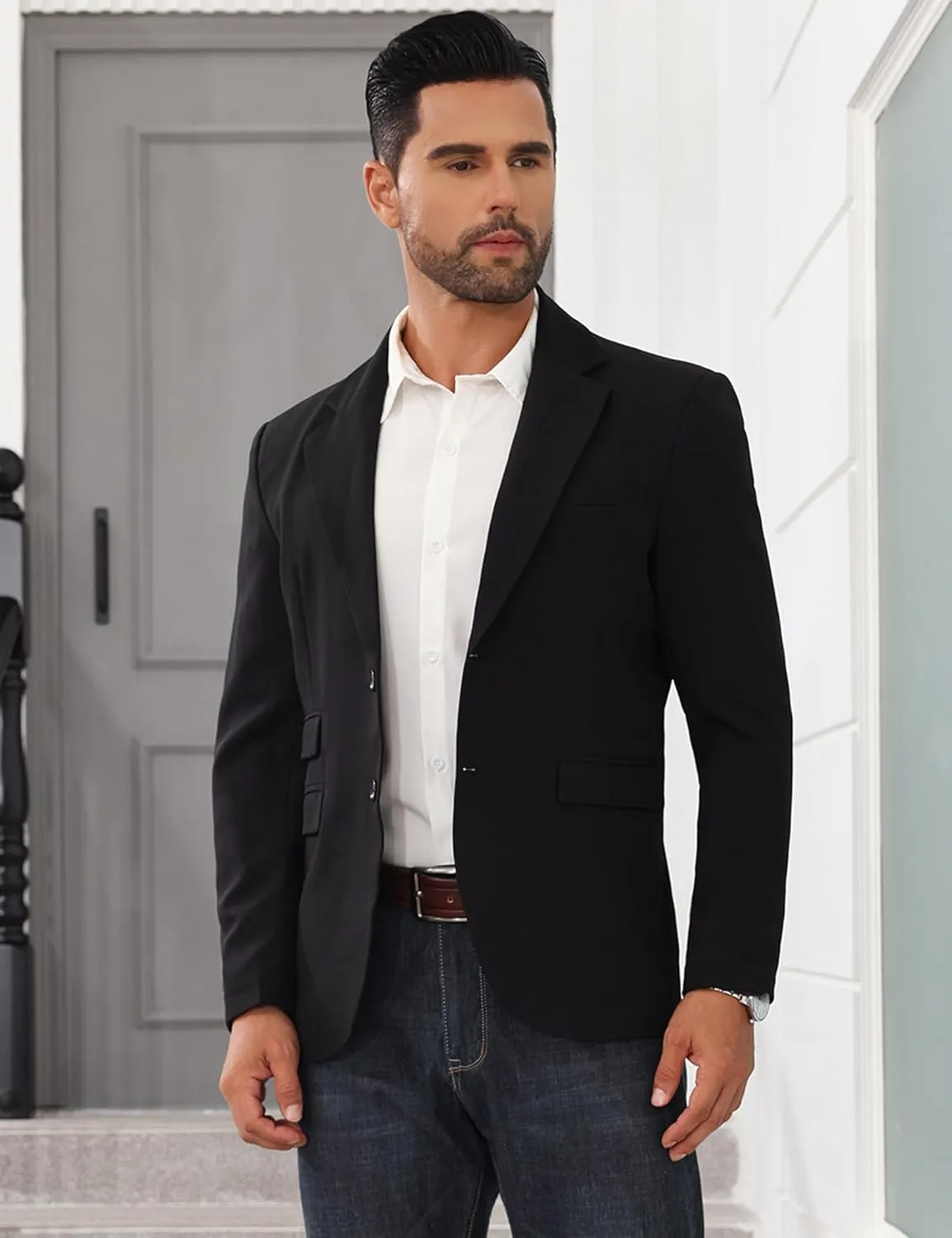 Mens Casual Blazer Suit Jacket Slim Fit Two Button Plaid Blazer Lightweight Sports Jacket for Daily