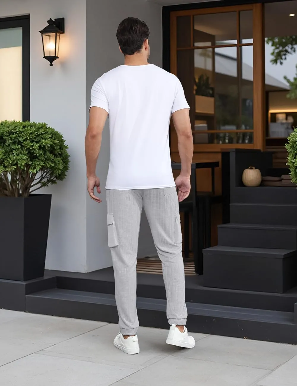 Men's Casual Cargo Jogger Pants with Elastic Waistband and Drawstring Sports Pants with Pockets