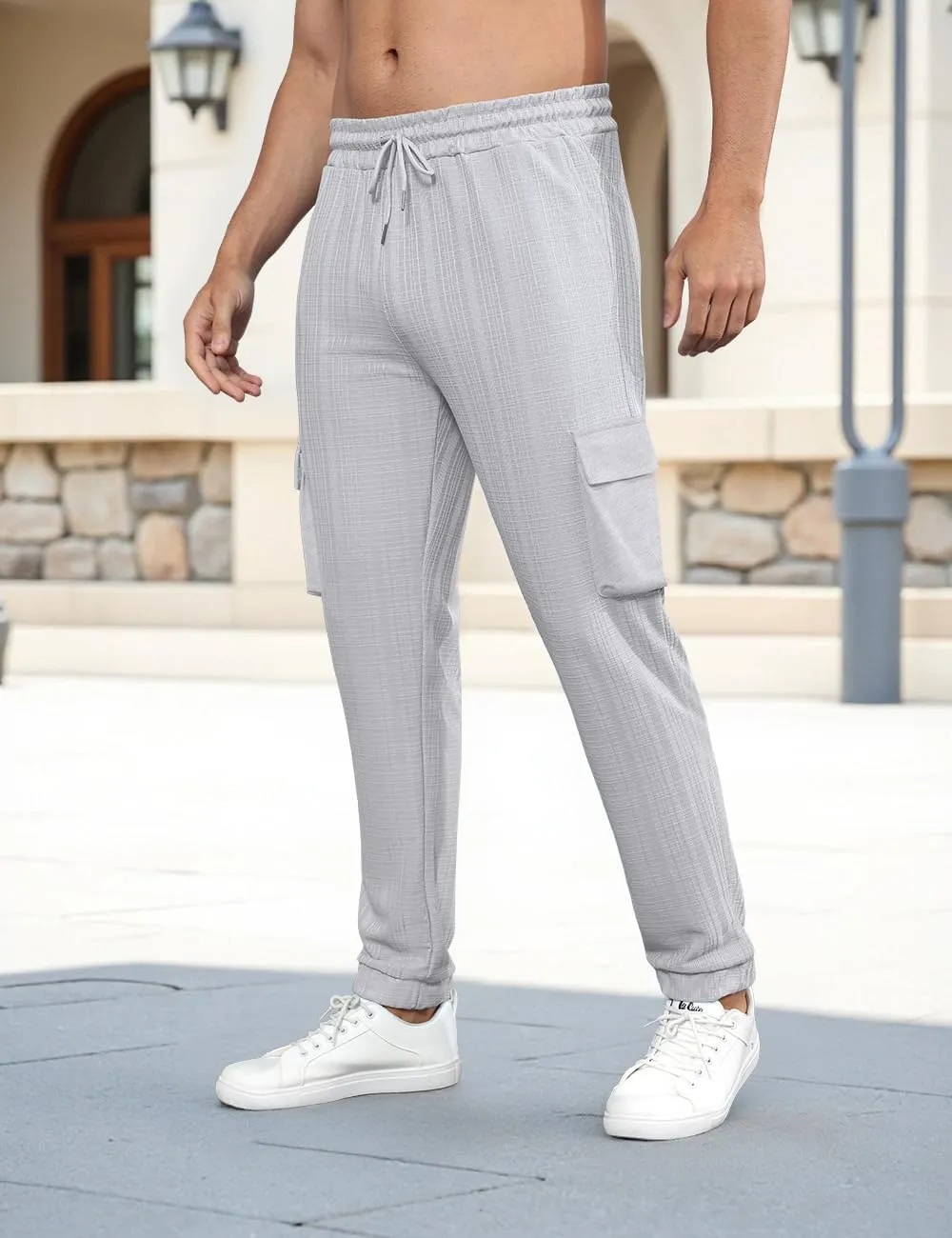 Men's Casual Cargo Jogger Pants with Elastic Waistband and Drawstring Sports Pants with Pockets