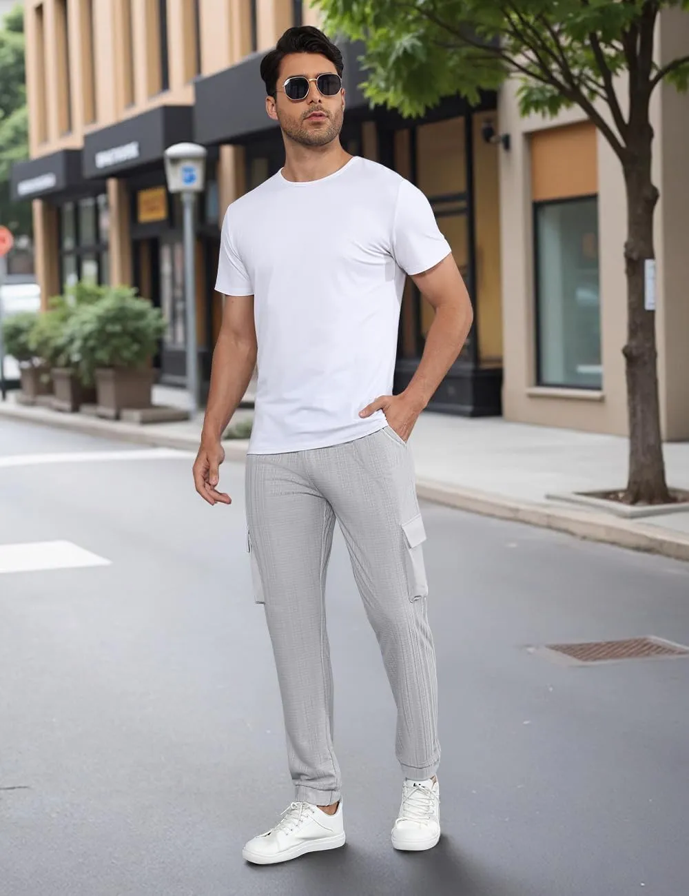 Men's Casual Cargo Jogger Pants with Elastic Waistband and Drawstring Sports Pants with Pockets
