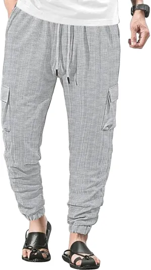 Men's Casual Cargo Jogger Pants with Elastic Waistband and Drawstring Sports Pants with Pockets