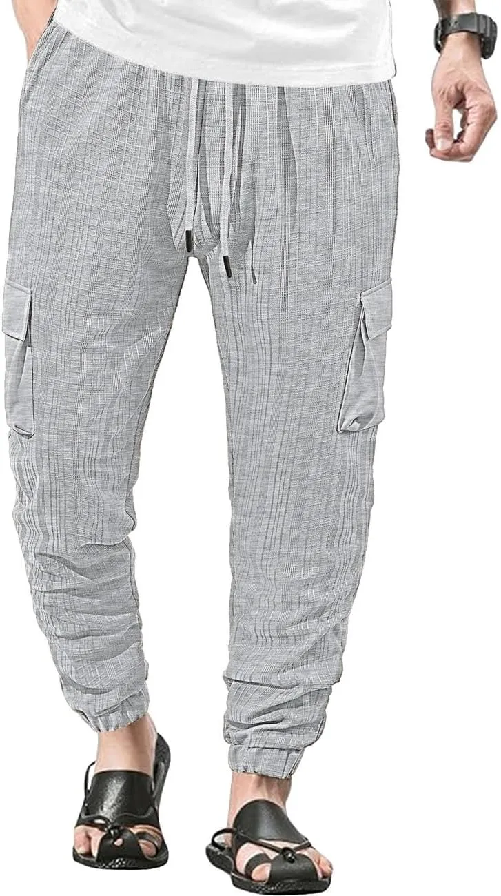 Men's Casual Cargo Jogger Pants with Elastic Waistband and Drawstring Sports Pants with Pockets