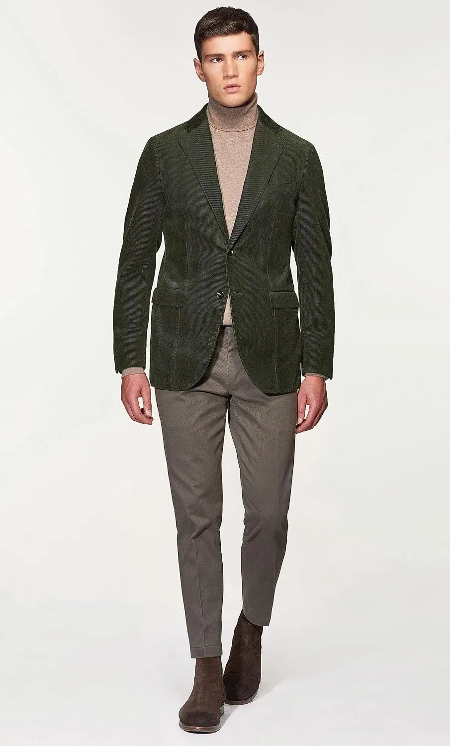Men's Casual Slim Fit Corduroy Jacket Lightweight 2 Button Blazer Sport Coat Green