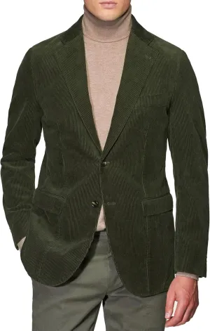 Men's Casual Slim Fit Corduroy Jacket Lightweight 2 Button Blazer Sport Coat Green