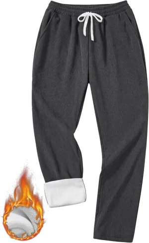 Men's Corduroy Sweatpants Casual Sherpa Lined Drawstring Warm Pant with Pockets (S-2XL)