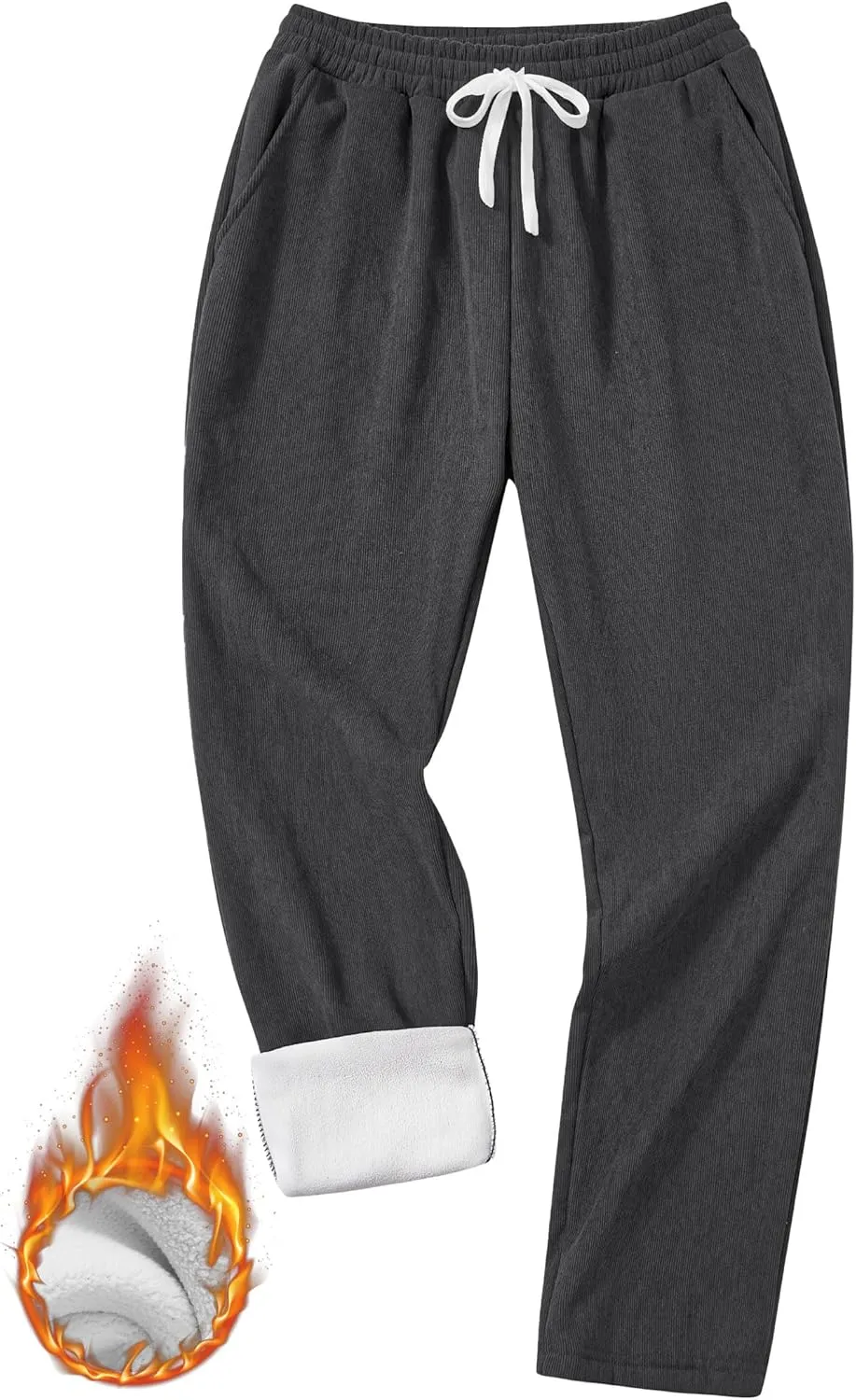 Men's Corduroy Sweatpants Casual Sherpa Lined Drawstring Warm Pant with Pockets (S-2XL)