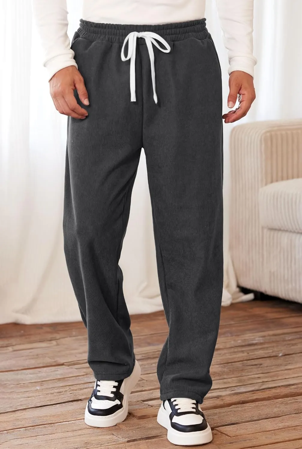 Men's Corduroy Sweatpants Casual Sherpa Lined Drawstring Warm Pant with Pockets (S-2XL)