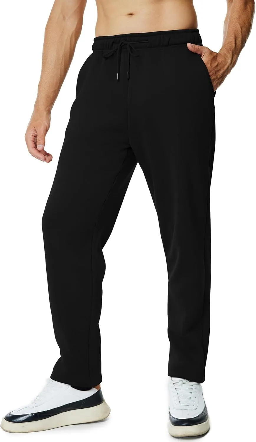 Men's Fleece Sweatpants Open Bottom Lounge Pants Casual Elastic Waist Jogger Pants with Pockets