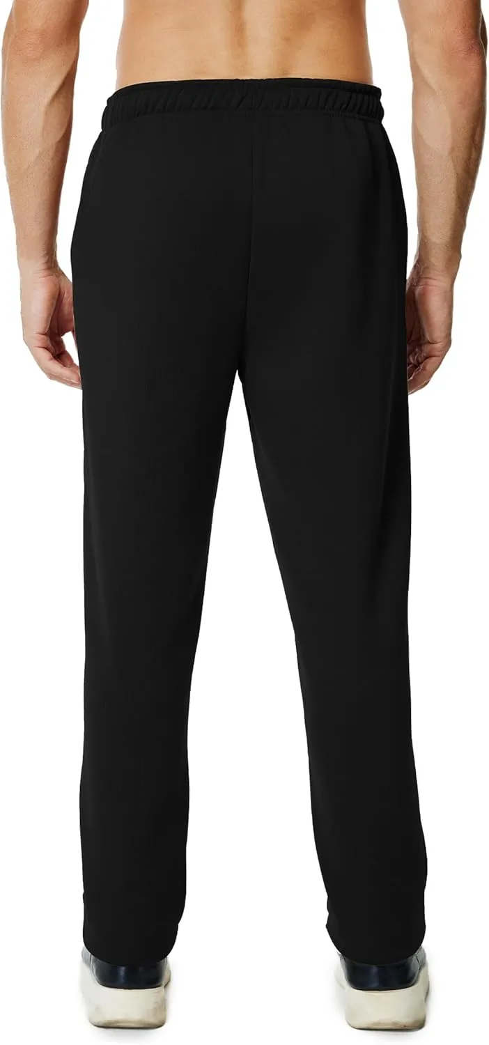 Men's Fleece Sweatpants Open Bottom Lounge Pants Casual Elastic Waist Jogger Pants with Pockets