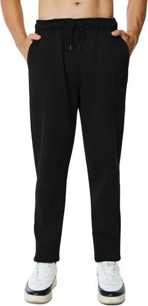 Men's Fleece Sweatpants Open Bottom Lounge Pants Casual Elastic Waist Jogger Pants with Pockets