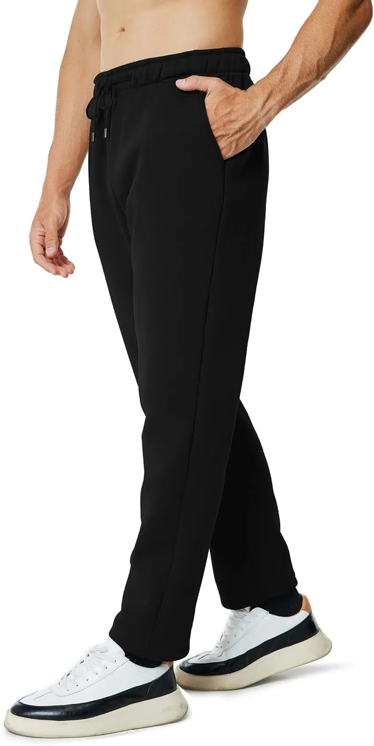 Men's Fleece Sweatpants Open Bottom Lounge Pants Casual Elastic Waist Jogger Pants with Pockets