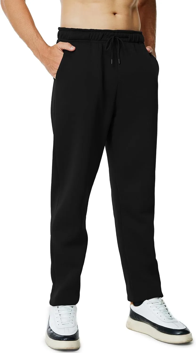 Men's Fleece Sweatpants Open Bottom Lounge Pants Casual Elastic Waist Jogger Pants with Pockets