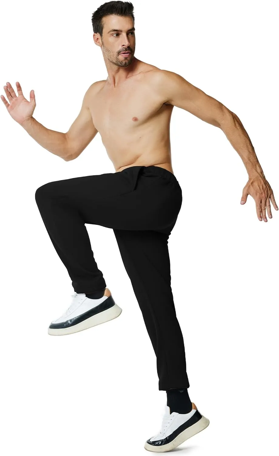 Men's Fleece Sweatpants Open Bottom Lounge Pants Casual Elastic Waist Jogger Pants with Pockets