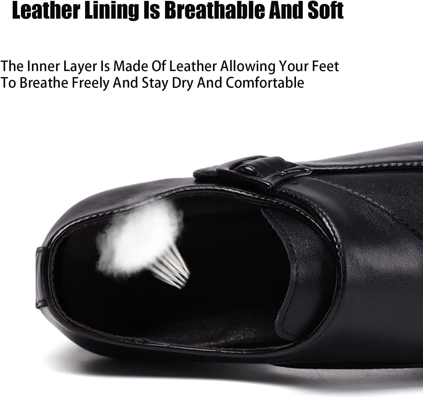 Men's Genuine Leather Low Block Heel Monk Shoes Fashion Round Toe Monk Buckle Low Heel Dress Oxfords Shoe for Driving Business Office