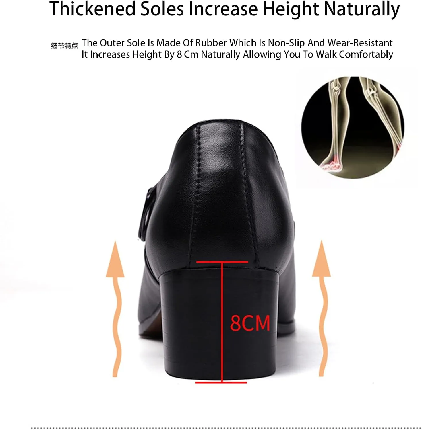 Men's Genuine Leather Low Block Heel Monk Shoes Fashion Round Toe Monk Buckle Low Heel Dress Oxfords Shoe for Driving Business Office