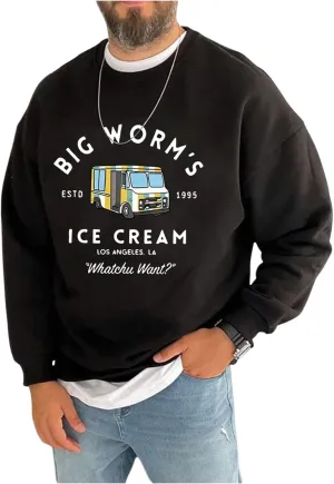 Men's Graphic Print Drop Shoulder Sweatshirt Crew Neck Long Sleeve Pullover Tops