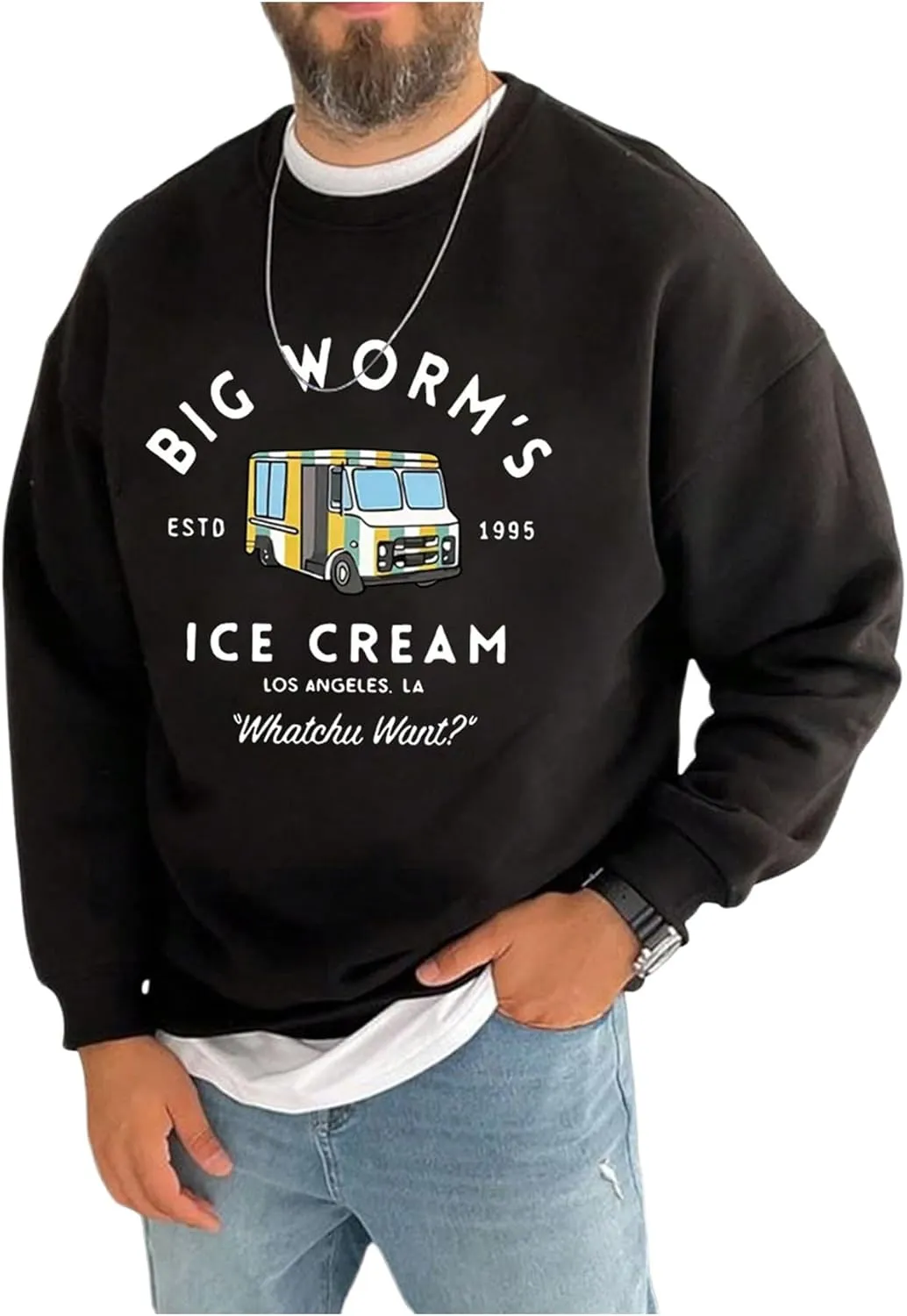 Men's Graphic Print Drop Shoulder Sweatshirt Crew Neck Long Sleeve Pullover Tops