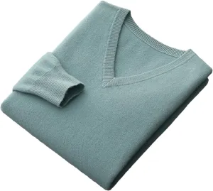 Men's Merino Wool Sweater V-Neck Pullover Top Autumn Winter Knitted Sweaters Casual Loose Jumper
